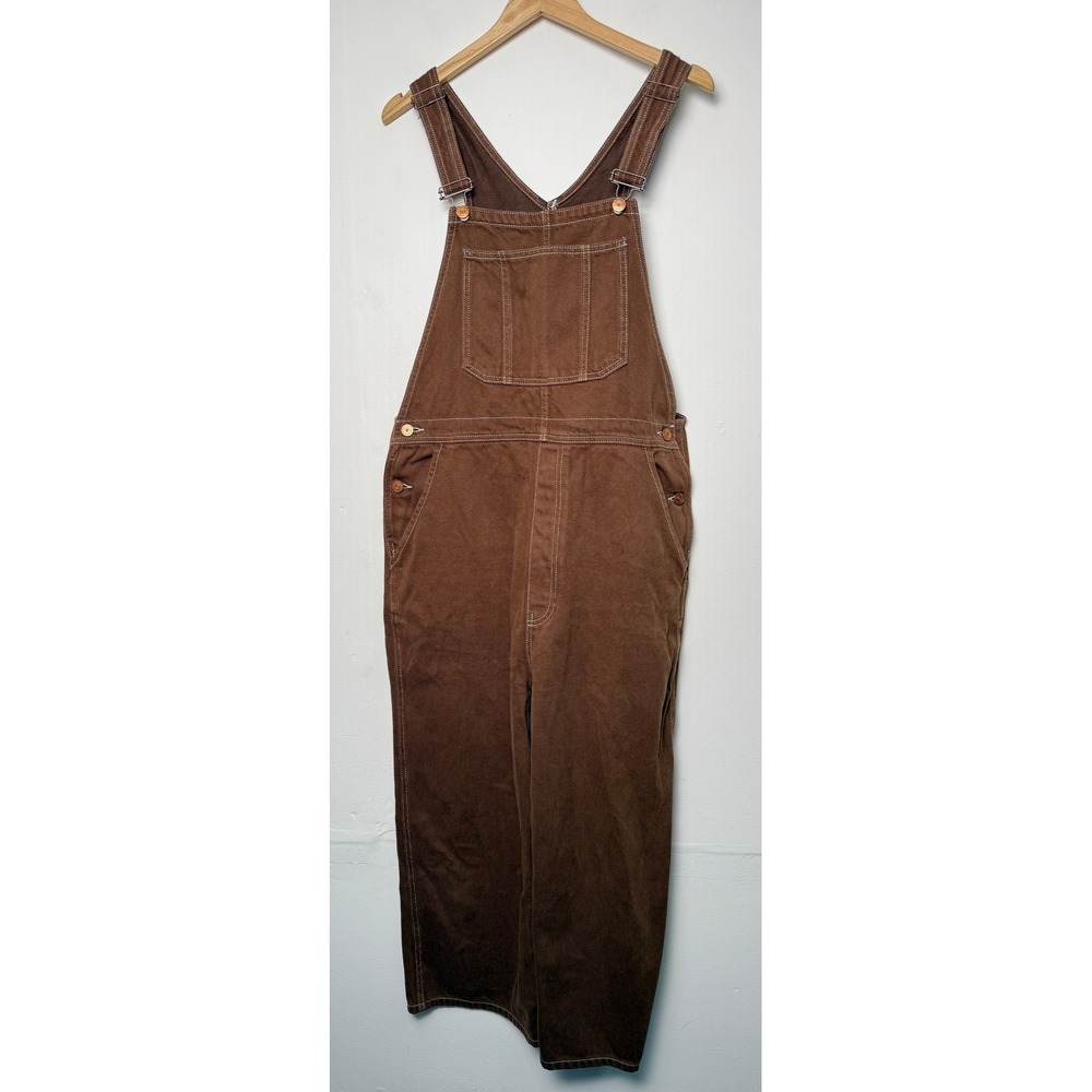 Reformation Jeans Milo Utility Overalls Brown Contrast Stitch Cotton Tencel 10